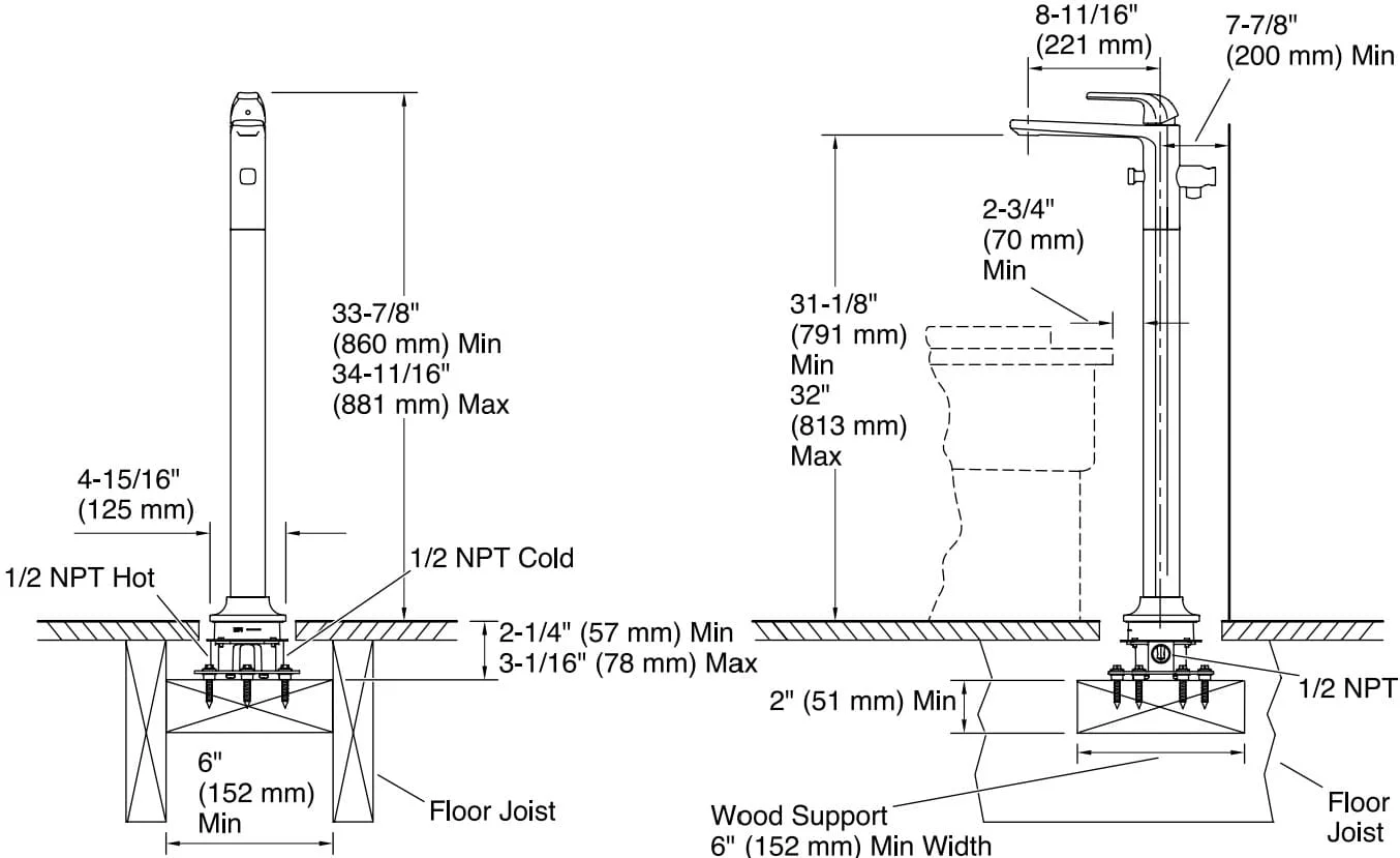 Bản vẽ vòi bồn tắm 1 chân Kallista P24713
