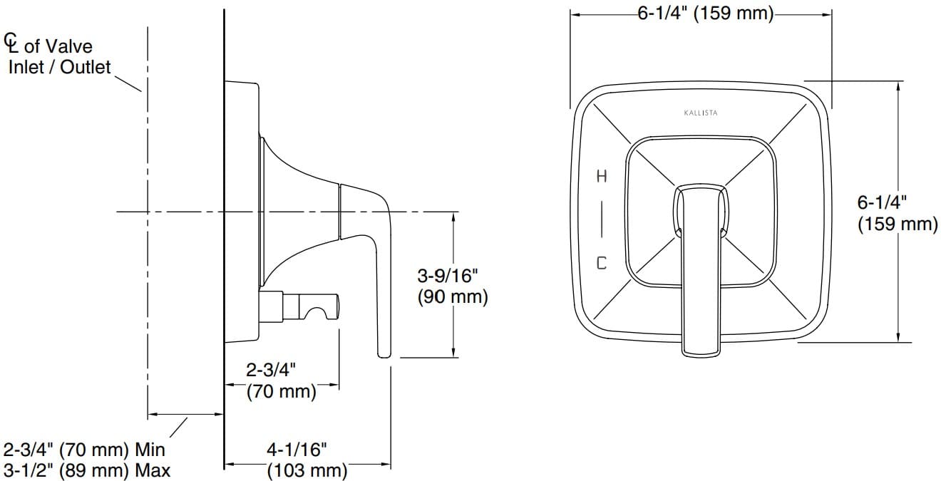 Bản vẽ mặt nạ điều chỉnh gắn tường Kallista P24714