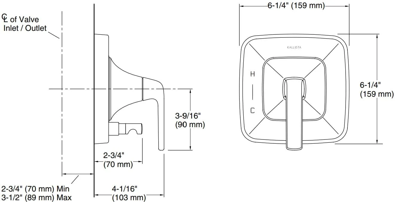 Bản vẽ mặt nạ điều chỉnh gắn tường Kallista P24714