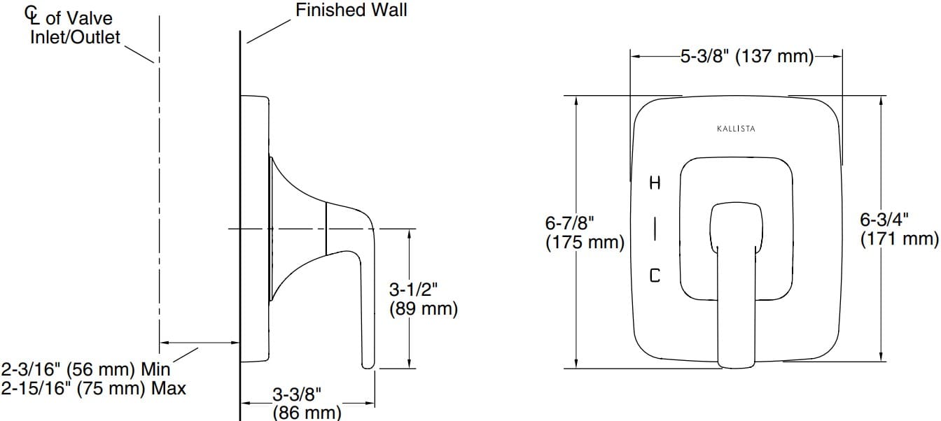 Bản vẽ mặt nạ điều chỉnh gắn tường Kallista P24715