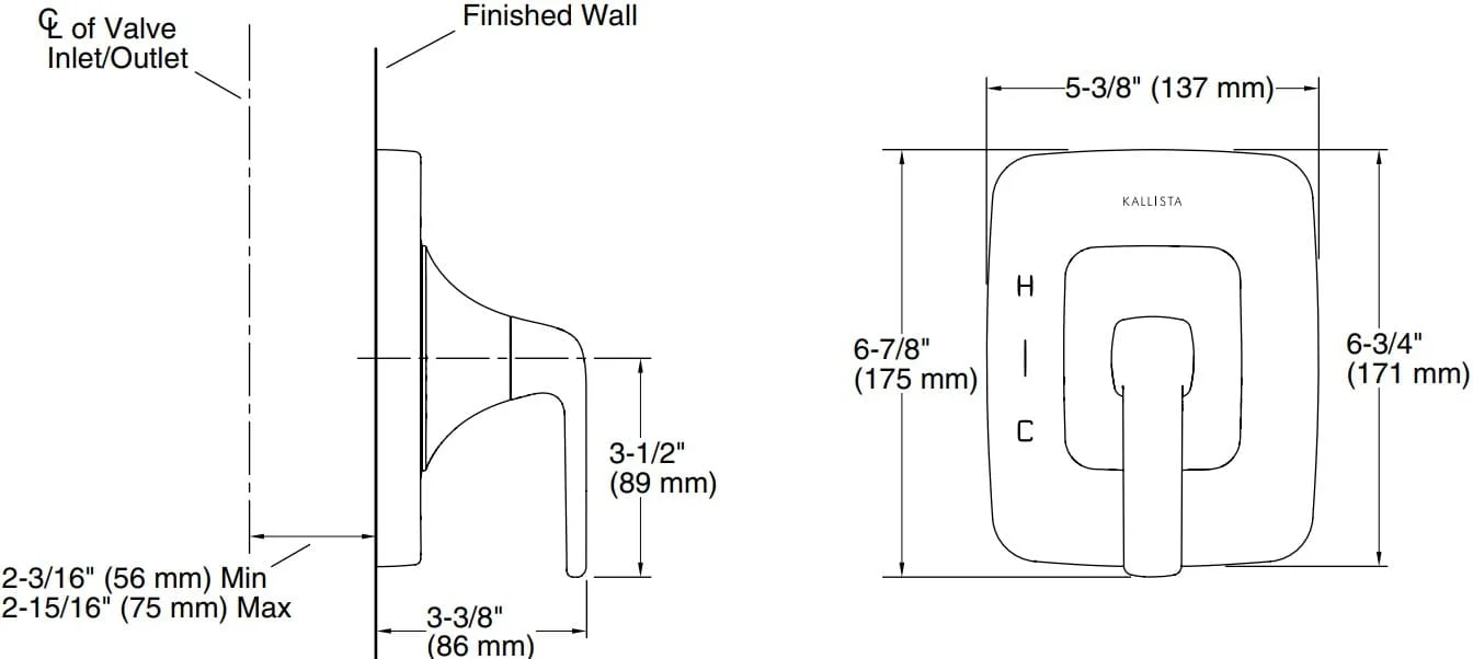 Bản vẽ mặt nạ điều chỉnh gắn tường Kallista P24715