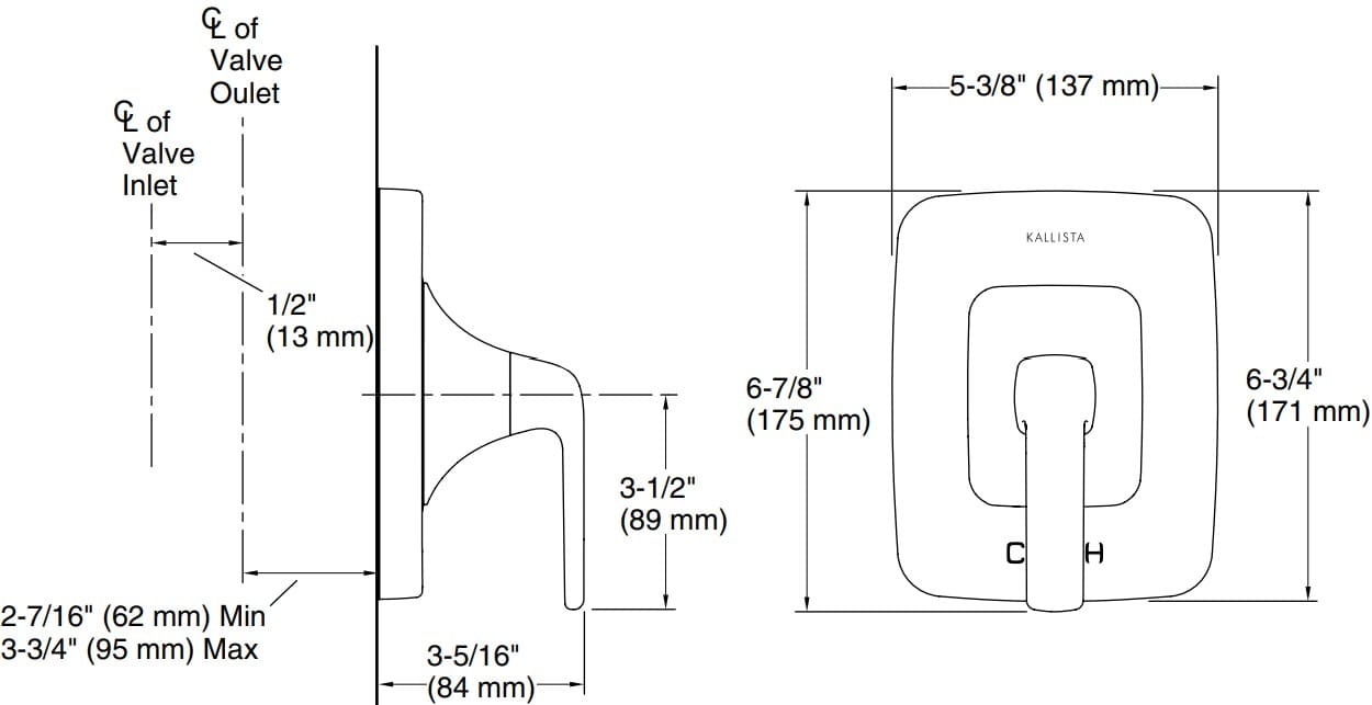 Bản vẽ mặt nạ điều chỉnh gắn tường Kallista P24722