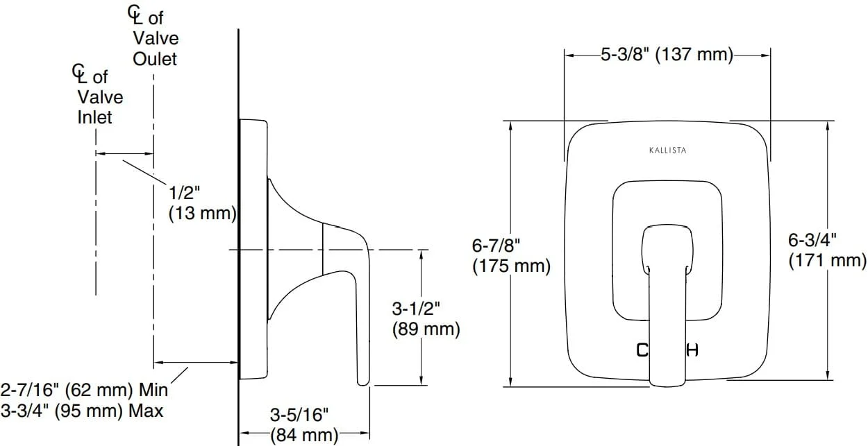 Bản vẽ mặt nạ điều chỉnh gắn tường Kallista P24722
