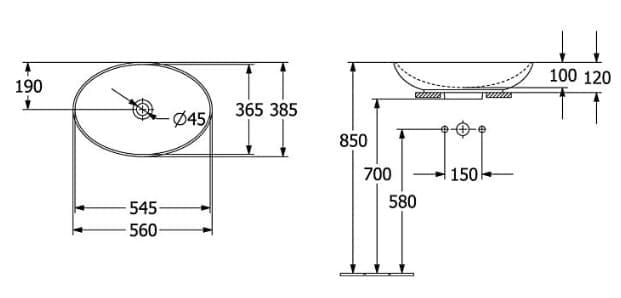 Bản vẽ kỹ thuật chậu rửa lavabo dương bàn Đức Villeroy-boch Loop & Friends 4A4700R7