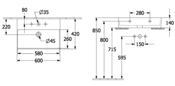 Bản vẽ kỹ thuật chậu rửa lavabo Đức Villeroy-boch Memento 2.0 4A226GI4
