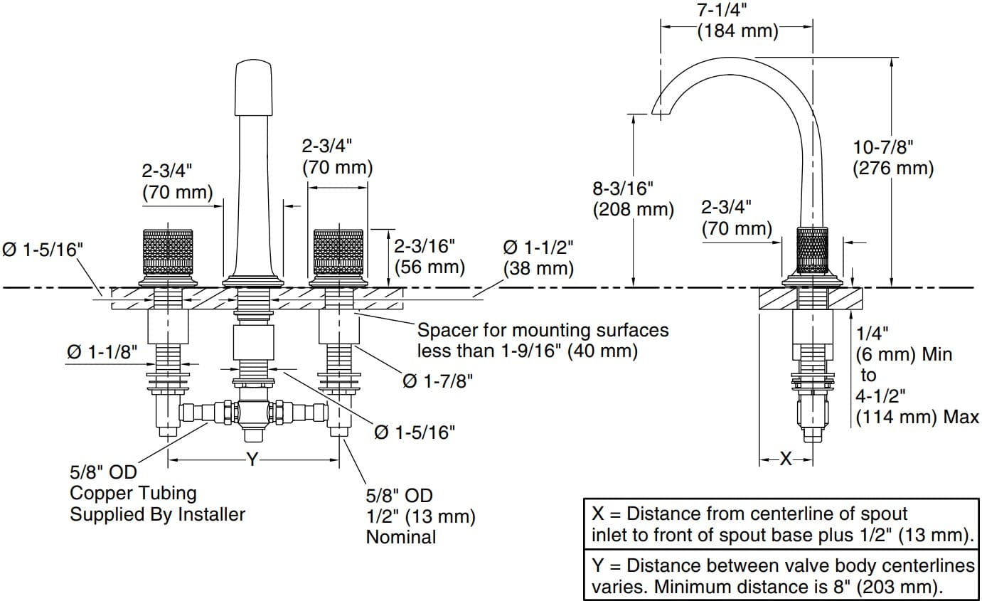 Bản vẽ vòi bồn tắm nóng lạnh Kallista P25009