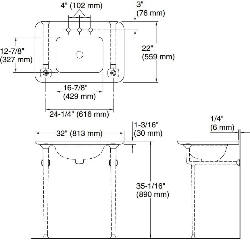 Bản vẽ mặt bàn lavabo trắng Kallista P74061