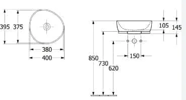 Bản vẽ kỹ thuật chậu rửa lavabo dương bàn Đức Villeroy-boch Antao 4A7240AM