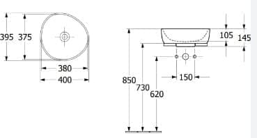 Bản vẽ kỹ thuật chậu rửa lavabo dương bàn Đức Villeroy-boch Antao 4A7240R7