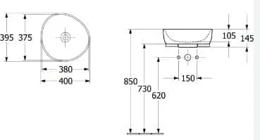 Bản vẽ kỹ thuật chậu rửa lavabo dương bàn Đức Villeroy-boch Antao 4A7240R7