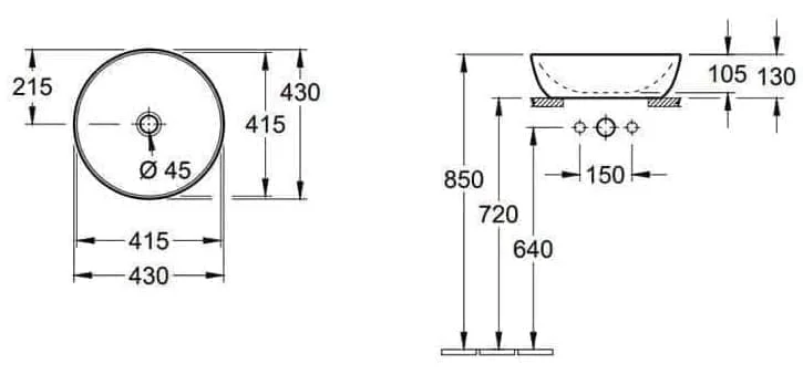 Bản vẽ kỹ thuật chậu rửa lavabo dương bàn Đức Villeroy-boch Artis 417943BCS6