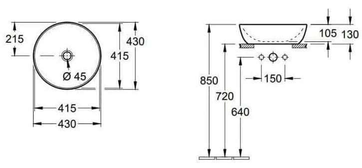 Bản vẽ kỹ thuật chậu rửa lavabo dương bàn Đức Villeroy-boch Artis 417943BCS9