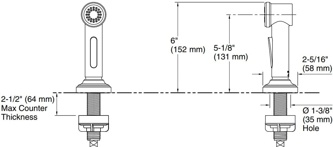 Bản vẽ vòi xịt chậu bát Kallista P25010