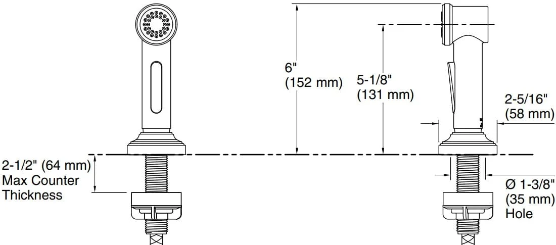 Bản vẽ vòi xịt chậu bát Kallista P25010