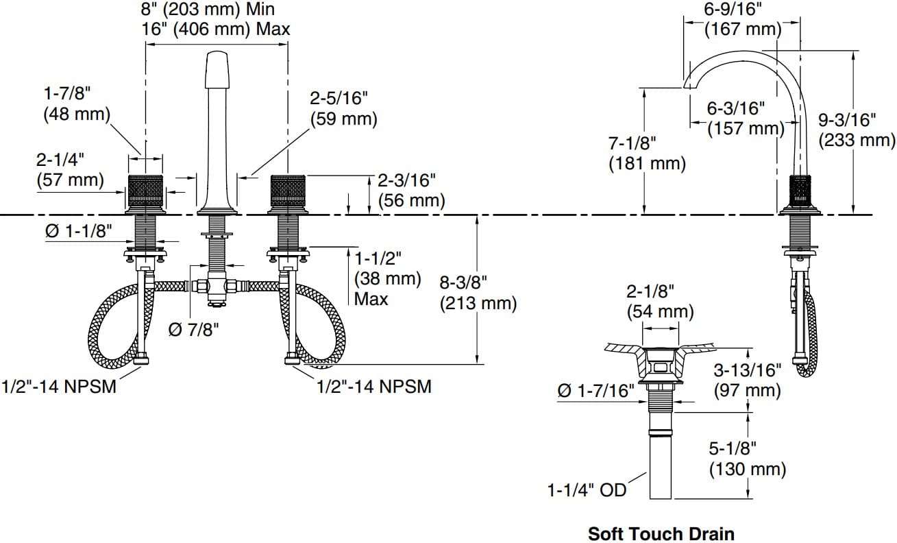 Bản vẽ vòi lavabo nóng lạnh gắn chậu Kallista P25057