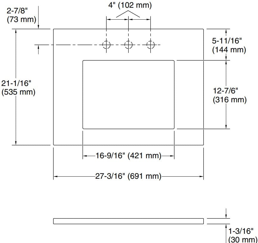 Bản vẽ mặt bàn lavabo trắng Kallista P78574