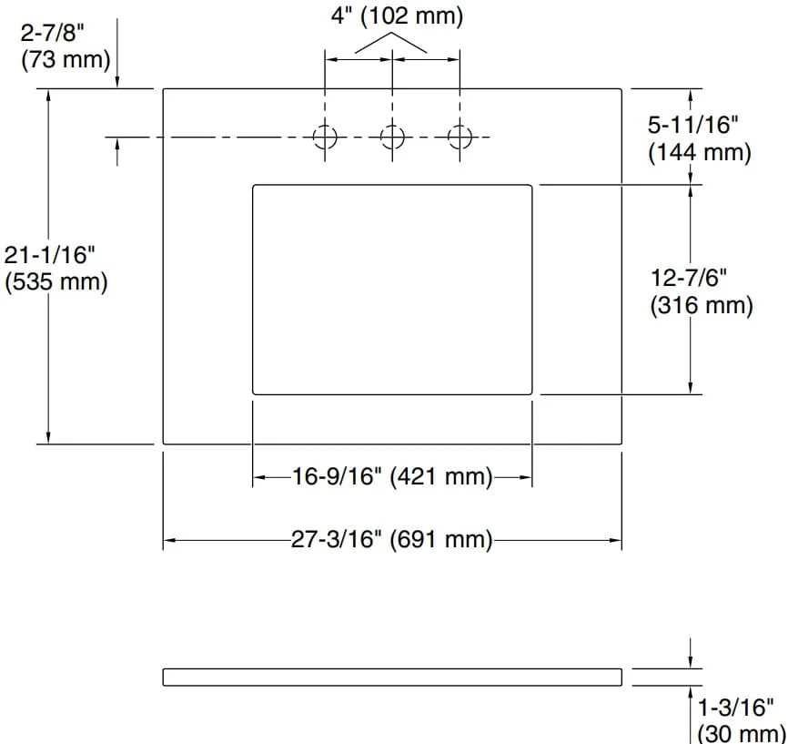Bản vẽ mặt bàn lavabo trắng Kallista P78574