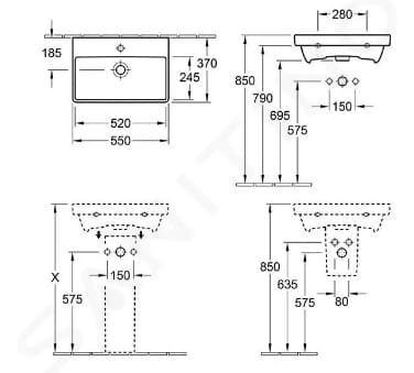 Bản vẽ kỹ thuật chậu rửa lavabo Đức Villeroy-boch Avento 4A0055RW