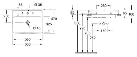 Bản vẽ kỹ thuật chậu rửa lavabo Đức Villeroy-boch Collaro 4A336GRW