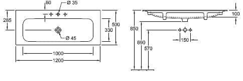 Bản vẽ kỹ thuật chậu rửa lavabo Đức Villeroy-boch Finion 4164CBRW