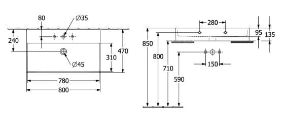 Bản vẽ kỹ thuật chậu rửa lavabo treo tường Villeroy-boch Memento 2.0 4A228GR7