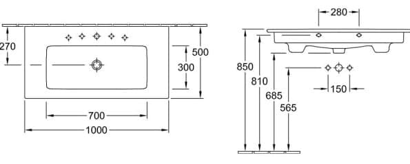 Bản vẽ kỹ thuật chậu rửa lavabo Đức Villeroy-boch Venticello 4104ALR1
