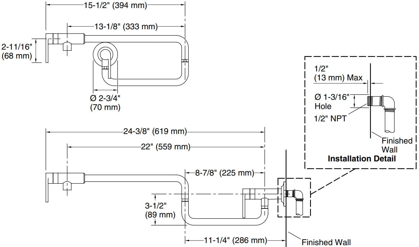 Bản vẽ vòi nước nhà bếp Kallista P23181