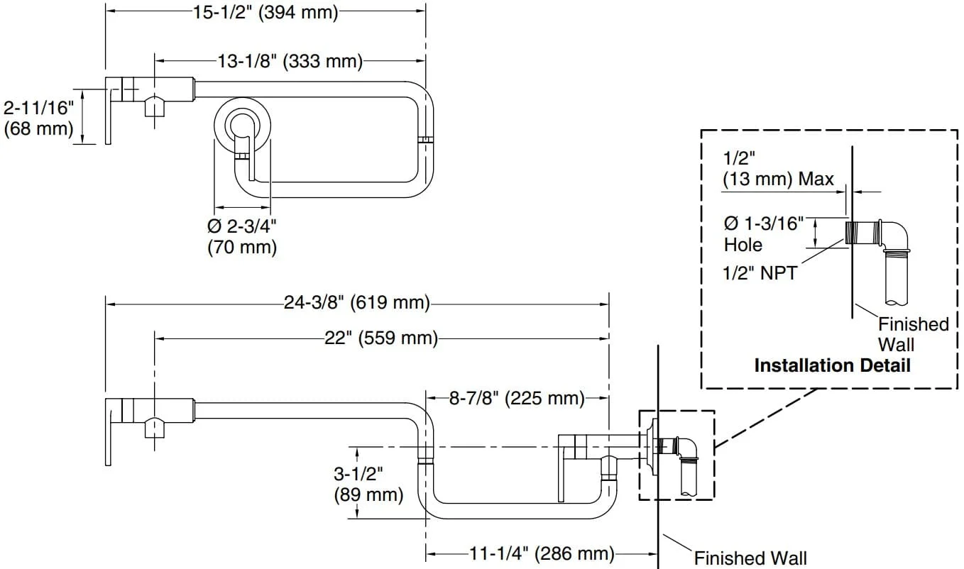 Bản vẽ vòi nước nhà bếp Kallista P23181