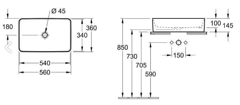 Bản vẽ kỹ thuật chậu rửa lavabo Đức Villeroy-boch Collaro 4A205601