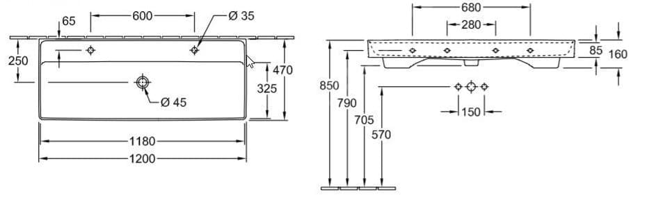 Bản vẽ kỹ thuật chậu rửa lavabo Đức Villeroy-boch Collaro 4A33C101