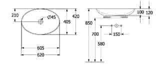 Bản vẽ kỹ thuật chậu rửa lavabo dương bàn Đức Villeroy-boch Loop & Friends 4A4800R1
