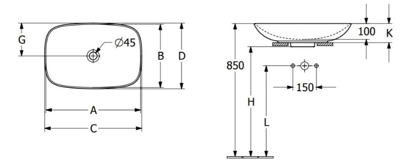 Bản vẽ kỹ thuật chậu rửa lavabo dương bàn Đức Villeroy-boch Loop & Friends 4A5000AM
