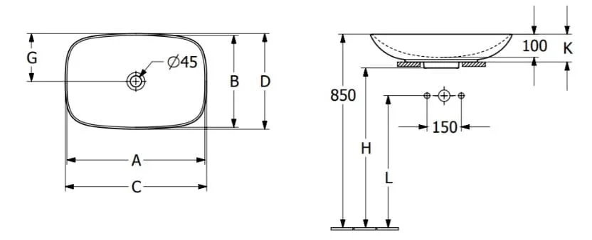 Bản vẽ kỹ thuật chậu rửa lavabo dương bàn Đức Villeroy-boch Loop & Friends 4A5000AM
