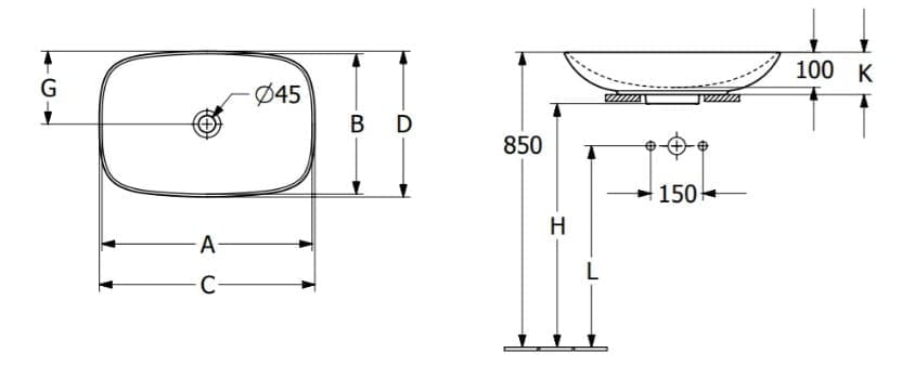 Bản vẽ kỹ thuật chậu rửa lavabo dương bàn Đức Villeroy-boch Loop & Friends 4A5000i4