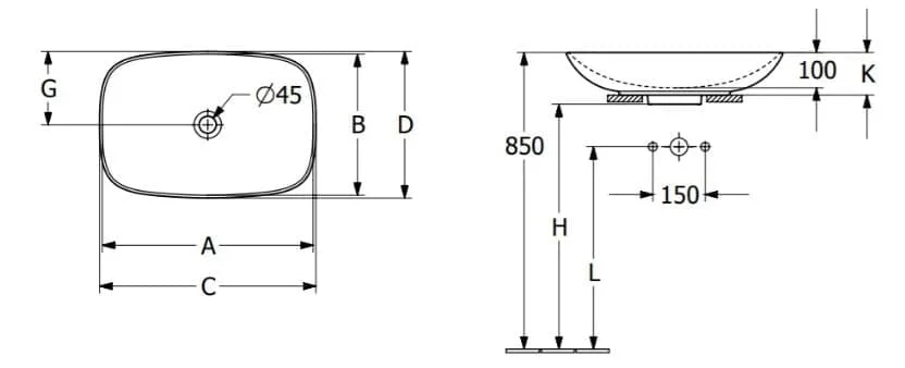 Bản vẽ kỹ thuật chậu rửa lavabo dương bàn Đức Villeroy-boch Loop & Friends 4A5000i4