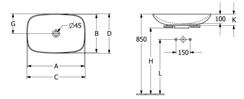 Bản vẽ kỹ thuật chậu rửa lavabo dương bàn Đức Villeroy-boch Loop & Friends 4A5000RW
