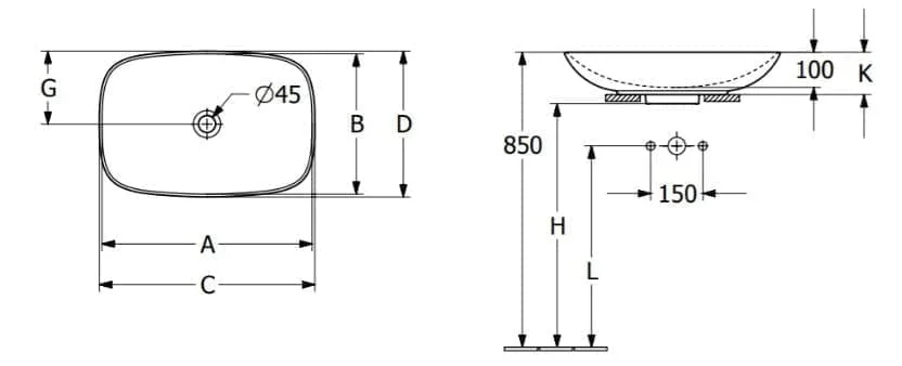 Bản vẽ kỹ thuật chậu rửa lavabo dương bàn Đức Villeroy-boch Loop & Friends 4A5000RW