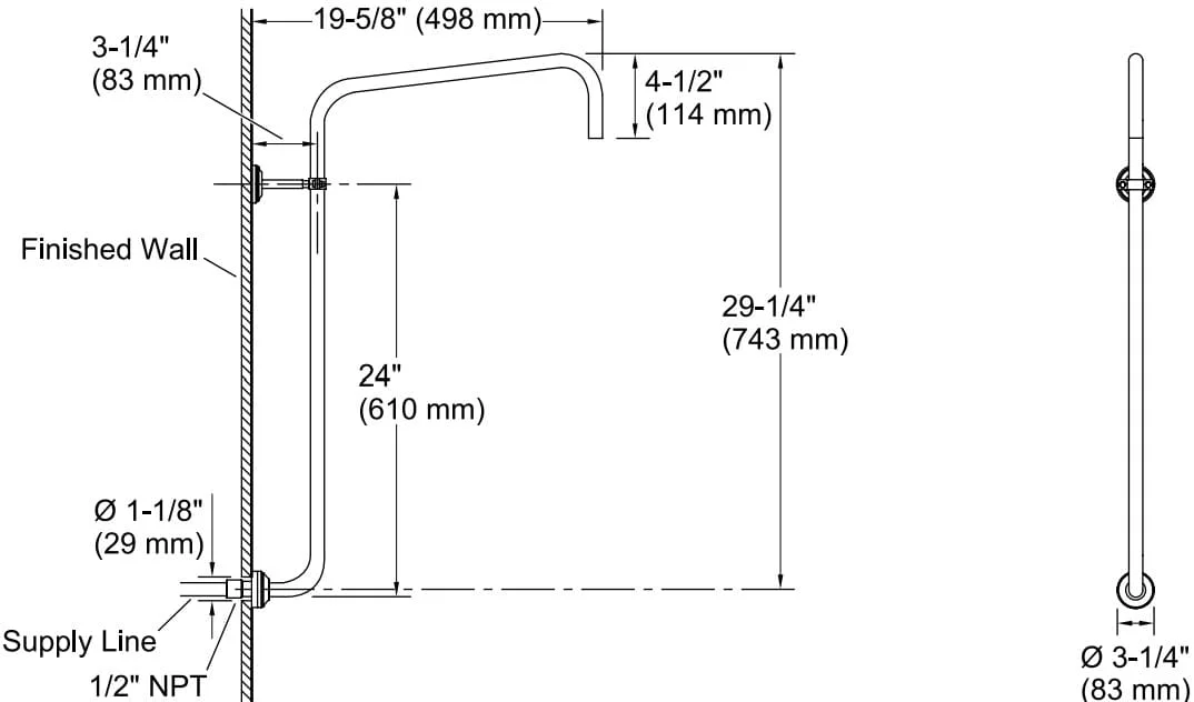 Bản vẽ thân sen tắm Kallista P21441