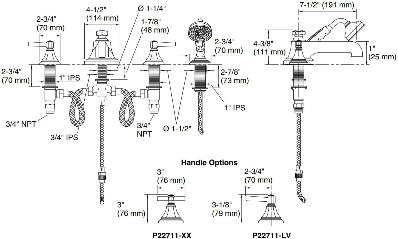 Bản vẽ sen bồn tắm Kallista P22711-LV-AD