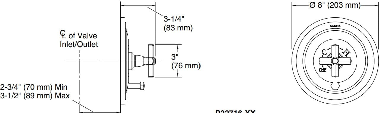 Bản vẽ mặt nạ điều chỉnh gắn tường Kallista P22715-XX