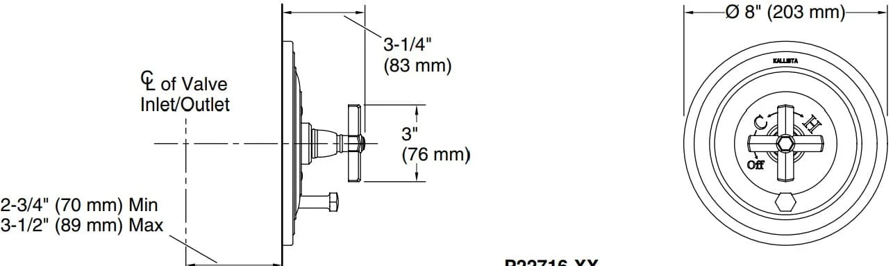 Bản vẽ mặt nạ điều chỉnh gắn tường Kallista P22715-XX