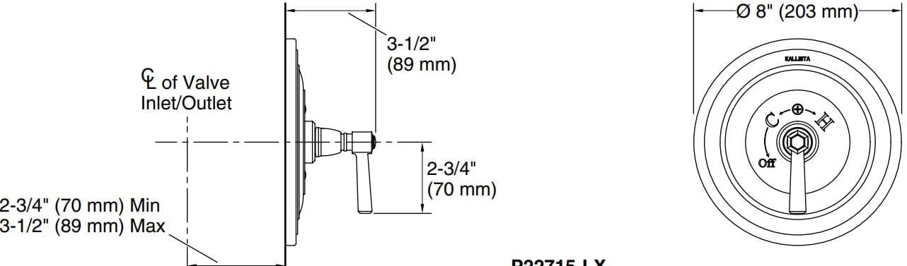 Bản vẽ mặt nạ điều chỉnh gắn tường Kallista P22716-LX