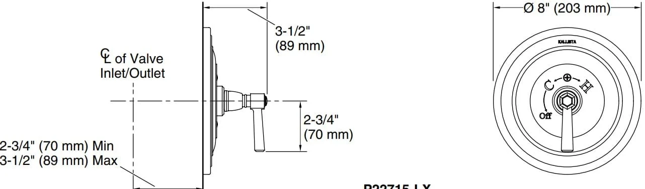 Bản vẽ mặt nạ điều chỉnh gắn tường Kallista P22716-LX