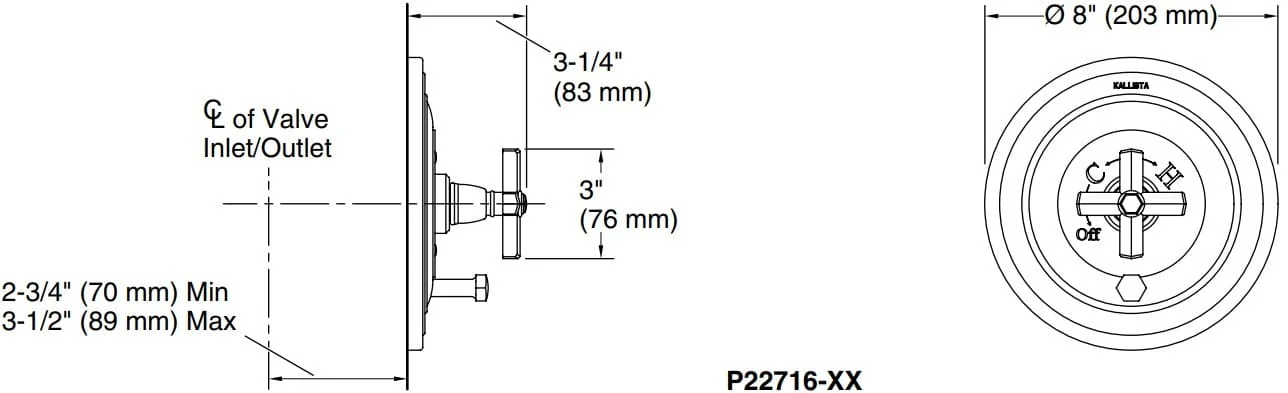 Bản vẽ mặt nạ điều chỉnh gắn tường Kallista P22716-XX
