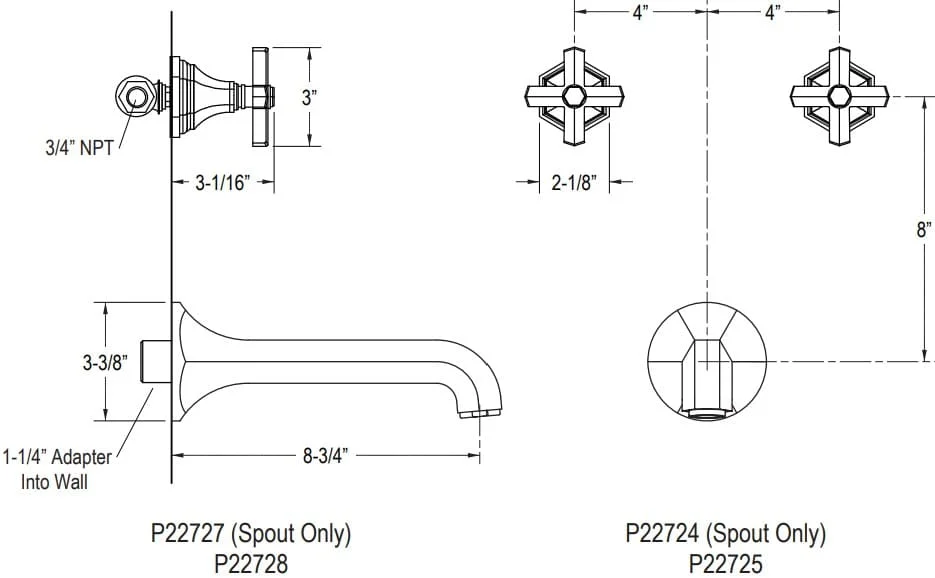 Bản vẽ vòi tắm Kallista P22727