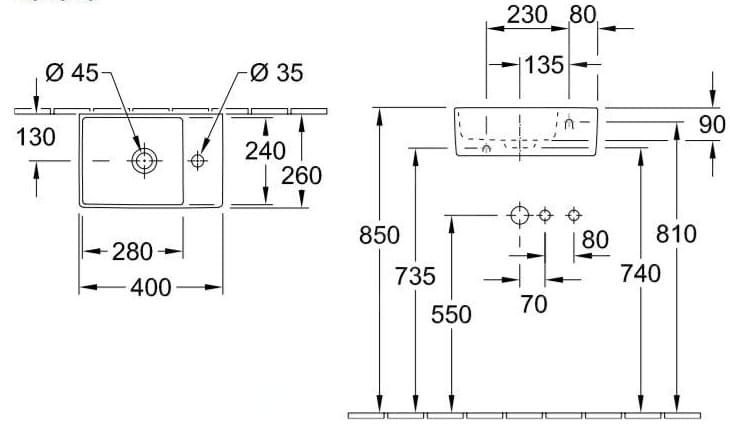 Bản vẽ kỹ thuật chậu rửa lavabo Đức Villeroy-boch Memento 2.0 43234001