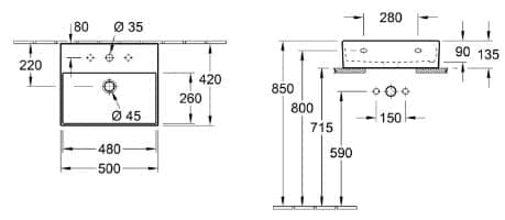 Bản vẽ kỹ thuật chậu rửa lavabo Đức Villeroy-boch Memento 2.0 4A225GR7