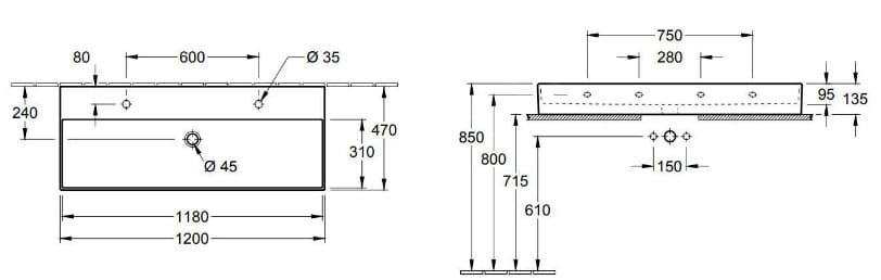 Bản vẽ kỹ thuật chậu rửa lavabo Đức Villeroy-boch Memento 2.0 4A22CK01
