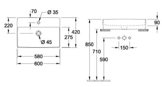 Bản vẽ kỹ thuật chậu rửa lavabo Đức Villeroy-boch Subway 3.0 4370FFRW