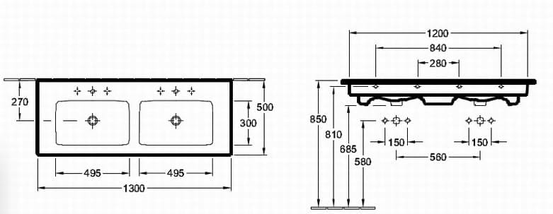 Bản vẽ kỹ thuật chậu rửa lavabo Đức Villeroy-boch Venticello 4111DLR1